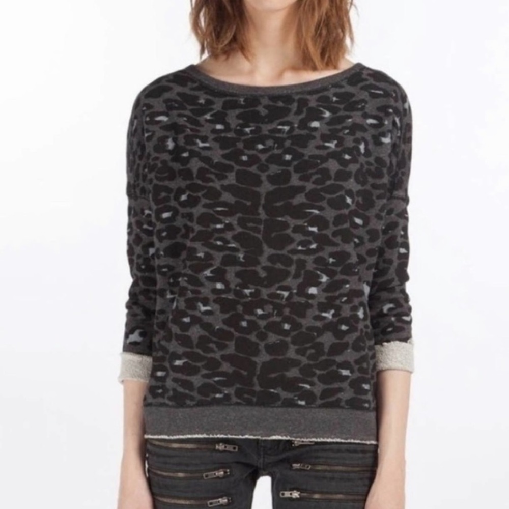 Maje Daleo Dolman Grey Leopard Raw Hem Sweater - Size 1 (Small)